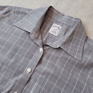 Brooks Brothers 346 Shirt Women’s Size 12 Fitted Gray Plaid Dress Glen Check